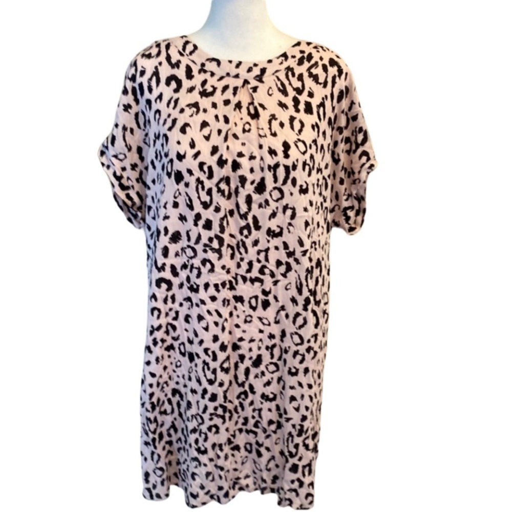 Savanna Jane Pink and Black Leopard Print Dress with Peter Pan Collar. Sz M